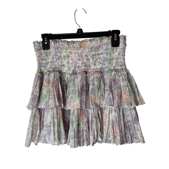 Reset Skirt Women Large Purple Kailee Rose Floral Smocked Tiered Mini Boho - Picture 3 of 7